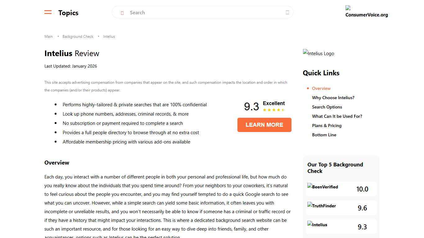 Intelius Review January 2026 - Shop Background Check